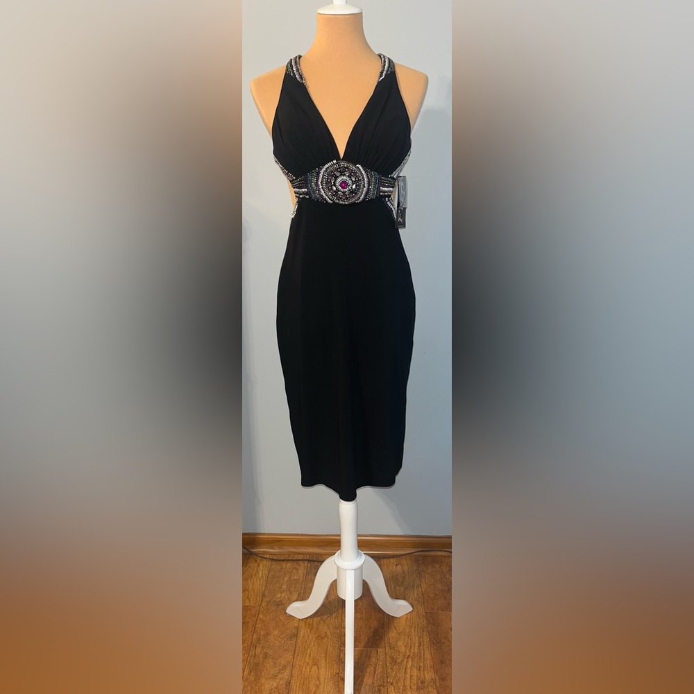 Size 4 black midi dress with sequins